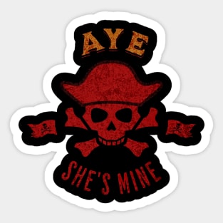 Funny Pirate Retro Red Aye She's Mine Sticker